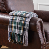 Plaid en chenille à carreaux avec franges à pompons 50x60 pouces, couverture design pour boutiques et vendeurs en ligne