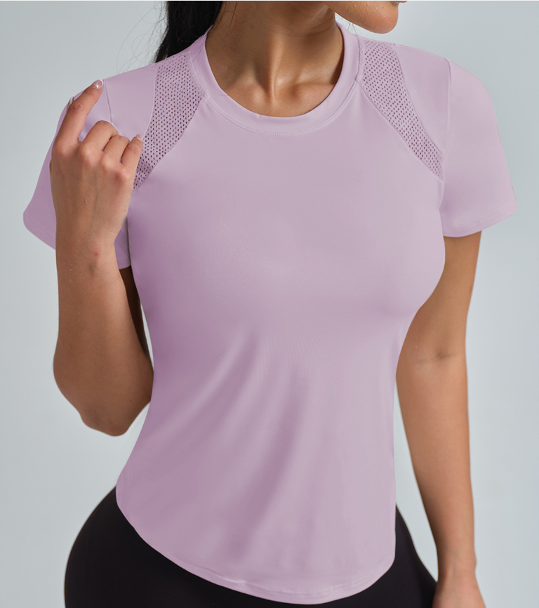 Women's Summer Sports Quick-Dry Fitness Top Loose Mesh Short Sleeve Athletic Yoga Cover-Up Breathable and Quick-Dry