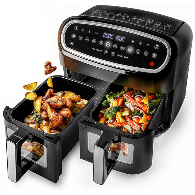 2022 New Dual Basket Air Fryer 2 Basket with Visible Window 8L 9L Capacity