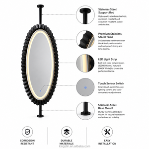 Miroir LED flottant suspendu <span class=keywords><strong>de</strong></span> luxe Kingstin avec cadre en acier inoxydable noir sur mesure pour salles <span class=keywords><strong>de</strong></span> <span class=keywords><strong>bain</strong></span> modernes, hôtels et villas - Product Image 3