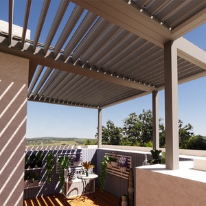 Bioclimatique impermeable motorizado <span class=keywords><strong>de</strong></span> aluminio al aire libre pérgola persiana techo Gazebo con puerta <span class=keywords><strong>de</strong></span> vidrio - Product Image 4