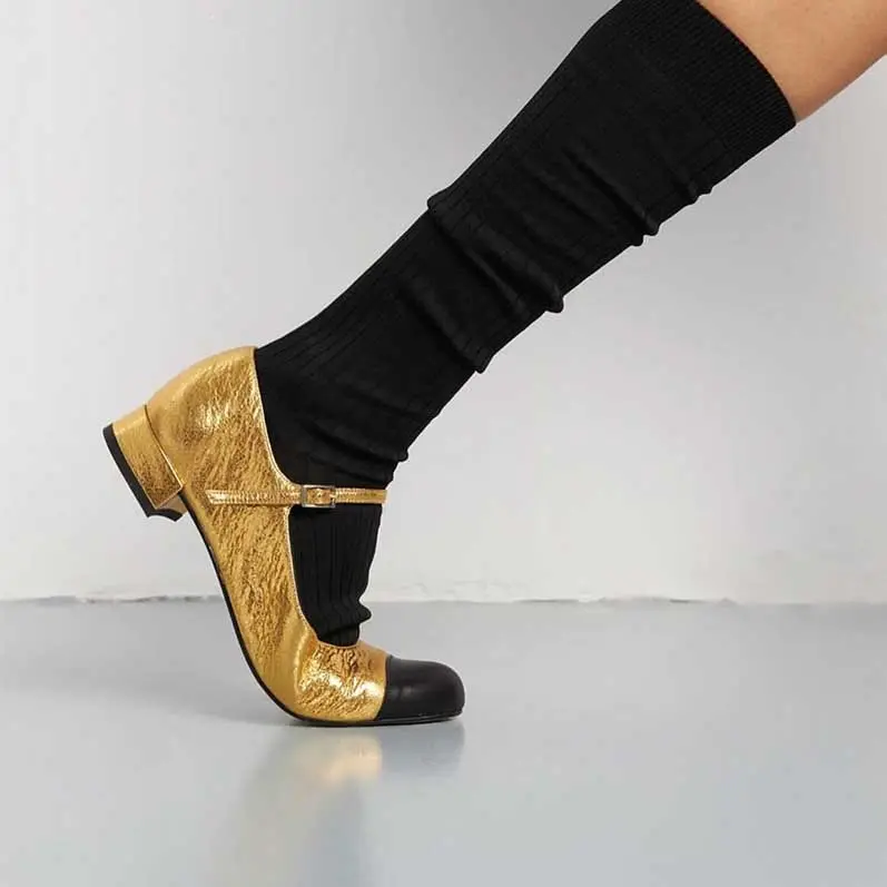 2024 новые стильные французские туфли Мэри Джейн на толстом каблуке для женщин Серебристые Черные Красные балетки