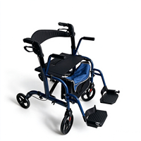 Déambulateur pliant en aluminium avec siège, hauteur réglable, poignée, repose-pieds et sac de transport pour personnes âgées, intérieur/extérieur