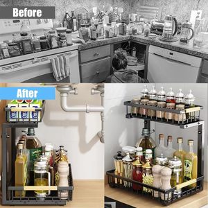 Under <strong>Sink</strong> <strong>Storage</strong>,Pull Out Bathroom Cabinet Organizer Adjustable Height Shelf Basket Extra Rustproof Counter Organization - Product Image 3