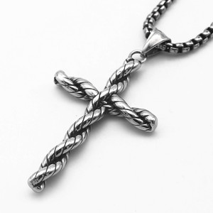Yunnique – collier avec pendentif croix torsadée, en acier inoxydable, bijoux unisexes, design géométrique, TGHP-PC0869 - Product Image 1