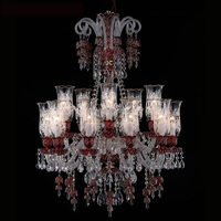 Style français 18 têtes grandes lampes suspendues décor à la maison lustre de salle à manger en cristal rouge de luxe