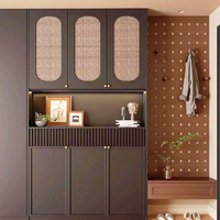 Meuble d'entrée en rotin rétro français, armoire à chaussures et porte-manteau en bois massif, personnalisation complète de toute la maison, style mi-ancien
