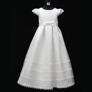 D30691white lace tulle holy communion dresses bow sash tired floor length flower girl dresses wedding