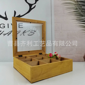 Caja de joyería de madera con tapa de cristal de 26 cm, con nueve o seis compartimentos para guardar joyas y empaques de té. - Product Image 2
