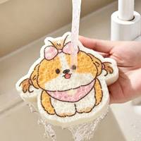 Éponge de cuisine naturelle en pulpe de bois, écologique, motif chien de dessin animé, non abrasive pour casseroles et vaisselle