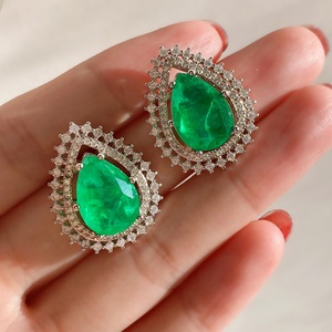 Classic Eco-friendly Copper 10*14MM Green Zircon Teardrop Earrings and Pendant Set Classic Jewelry Set for Women Timeless Style - Product Image 5