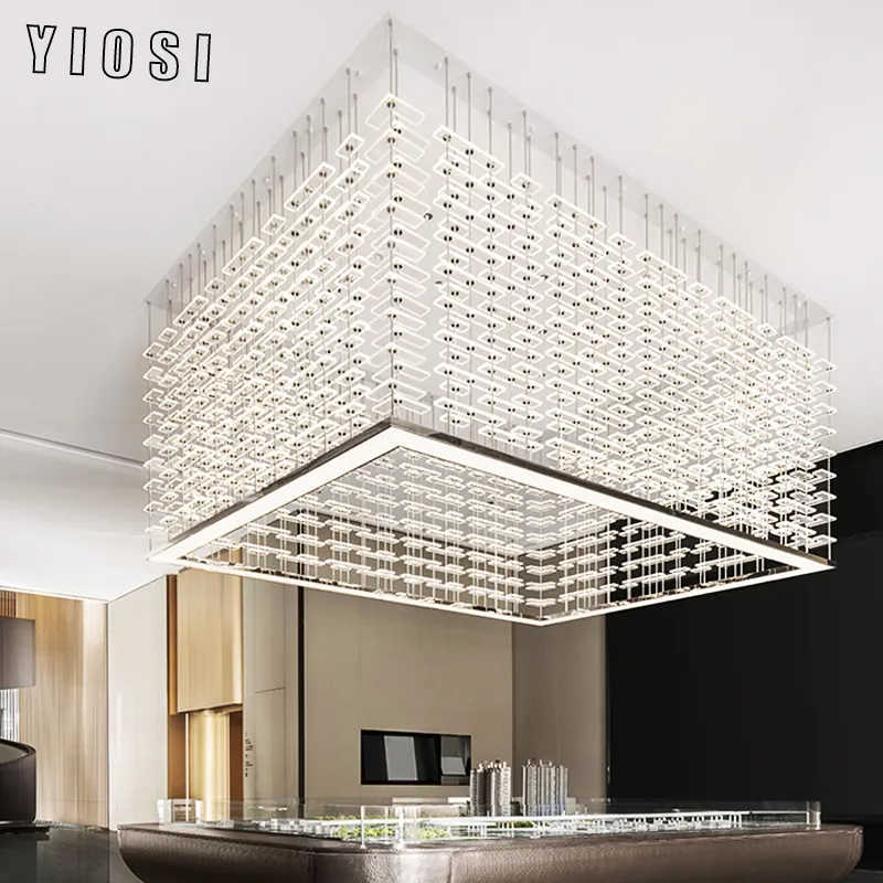 Design créatif moderne personnalisé espace géométrique Art Design lustre monté au plafond acrylique suspension lampe