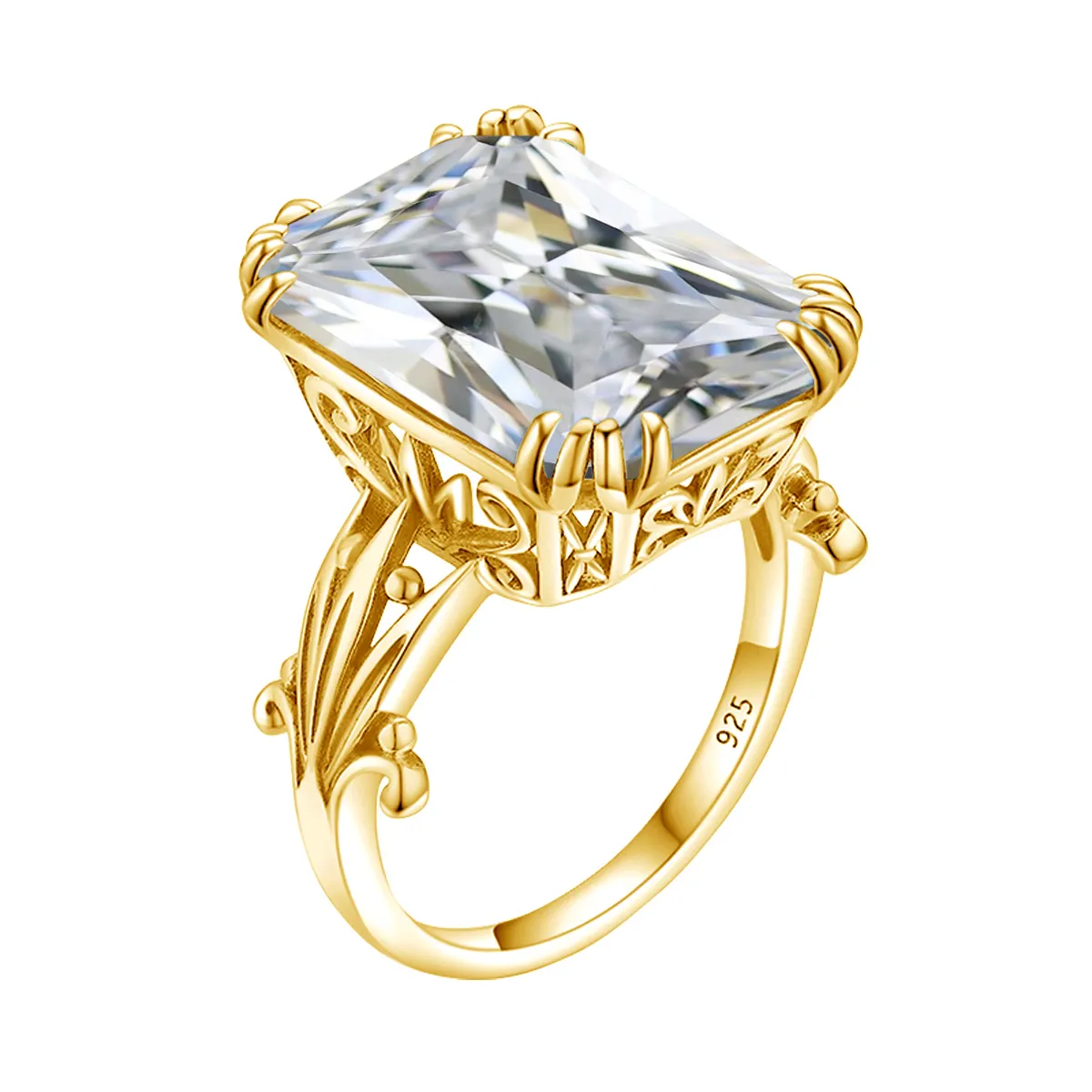 Vintage Zircon Gemstone Jewelry Real Silver 925 Rings Women Wedding Party Custom 18K Gold Plated White Diamond Ring