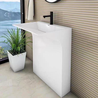 Lavabo sur pied en marbre blanc, vasque de salle de bain en pierre massif incurvée et évasée