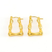 Boucles d'oreilles créoles rectangulaires en bambou, acier inoxydable 304, plaqué or 18 carats sous vide, créoles articulées géométriques de 25 mm, bijoux vintage dorés pour femmes