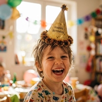 Chapeaux coniques en papier brillants pour anniversaire, petits, en carton nacré, avec pompons en guirlande et cordon élastique, vente en gros