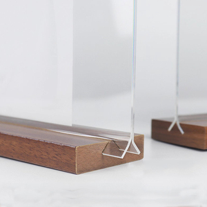 <span class=keywords><strong>A4</strong></span> akrilik işaret tutucu fiyat etiketi görüntüler işareti tutucu veri kart tutucu ahşap taban masa üstü işareti standı - Product Image 2