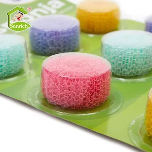 New Style Multi-color Kitchen Cleaning Scourer Polyester Fiber Wet Scrubber Plastic Mesh Pot Spiral Scrubber