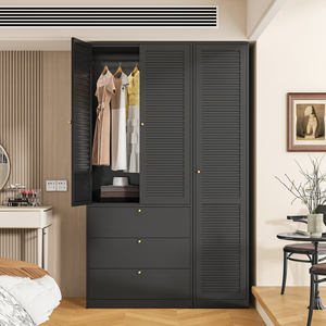 Armoire moderne en métal blanc crème avec 3 grands tiroirs et portes ondulées cannelées, sans formaldéhyde, pour chambre à coucher - Product Image 3