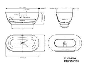 Bañera moderna independiente Maydon, bañera ovalada de superficie sólida, diseño de baño elegante, piedra Artificial, categoría de producto, bañeras - Product Image 6