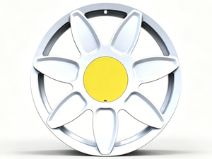Rines Deportivos de Lujo para <span class=keywords><strong>Ferrari</strong></span> y Porsche, Blancos Brillantes con Diseño Floral de 8 Radios, Forjados, con Tapas de Eje Amarillas Personalizadas - Product Image 2