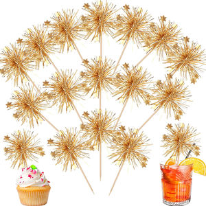 Decorazioni per Cupcake a Forma <span class=keywords><strong>di</strong></span> Fuochi d'Artificio Dorati, Agitatori per Bevande con Fiori Luccicanti, Stuzzicadenti per Cocktail per Decorazioni Torta <span class=keywords><strong>di</strong></span> Capodanno - Product Image 3