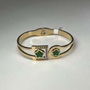 Fashion Bangle 316L Stainless Steel PVD Gold Plating Green Inlay <b>Crystal</b> Detail <b>Bracelet</b> - Product Image 1