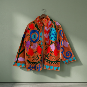 Hand Embroidered <b>Velvet</b> <b>Jacket</b> Mandarin Collar Solid Pattern Full Sleeve Open Closure Women's Spring Coat Wholesale Suzai Coats - Product Image 4