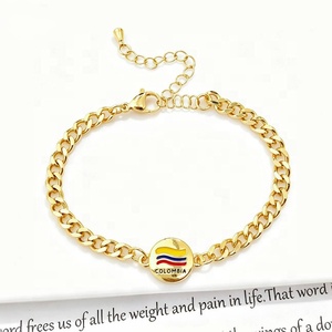 Trendy Colombia Venezuela Enamel Patriotic Flag Heart 2026 Football Charm Gold Brass Zircon <b>Red</b> Rope String Macrame Friendship - Product Image 3