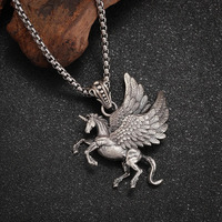 Collier pendentif Pégase vintage en acier inoxydable plaqué or avec chaîne à maillons, bijoux décontractés unisexes pour cadeau