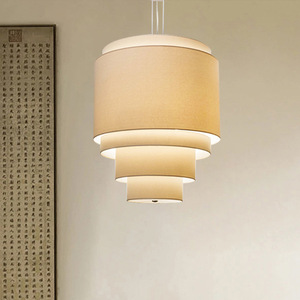 Lustre de style japonais Wabi Sabi, luminaire suspendu rond en tissu E27 pour salon, chambre à coucher, salon de thé, design zen - Product Image 3