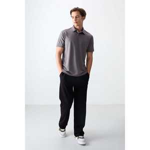 เสื้อโปโลผ้าฝ้ายสีเทาเข้มผู้ชายแขนสั้นทรงโอเวอร์ไซส์ระบายอากาศได้ดีเสื้อยืดเจอร์ซีย์แบบพื้นฐาน 88381 - Product Image 2