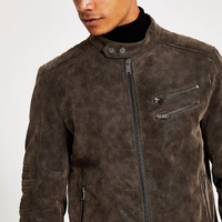 Blouson bombardier à col montant pour homme, blouson de course en daim marron foncé, à la mode, automne et hiver
