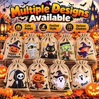 Sacs en jute personnalisés avec logo pour Halloween, sacs à bonbons en toile de jute en vrac, sacs écologiques réutilisables imprimés pour cadeaux de fête