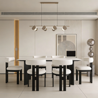 Chaise de salle à manger moderne en tissu bouclé, structure en bois, dossier rembourré, coussin en mousse haute densité pour la maison, l'hôtel, le restaurant, le café
