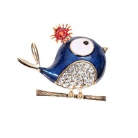 Broches exquises et adorables en forme de petit oiseau en cristal pour femmes, en alliage plaqué or et émail, pour fiançailles, mariage, fête, cadeau, bijoux