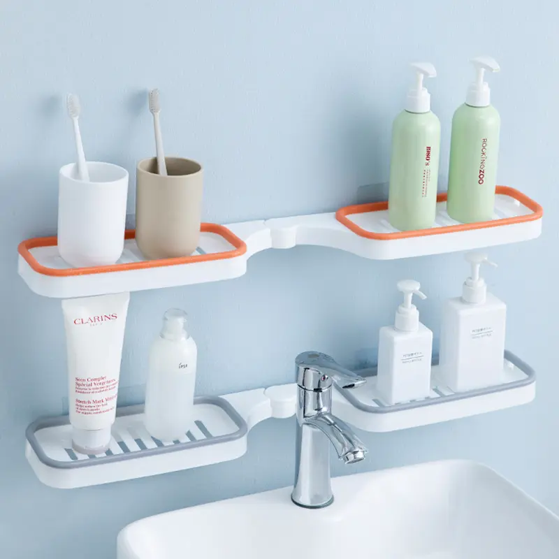 Plastic No Drilling Wall-mounted Shelf Bathroom Rack Storage Holder Toilet Organizer Wall Mounted Shelf Storage