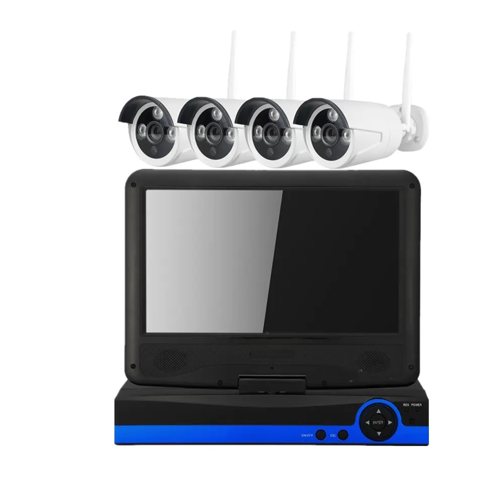 Kamera CCTV 1080P Nirkabel dengan Kit NVR 10.1 Inci, Kamera Video Pengawasan IP 2MP Keamanan Luar Ruangan LCD, Kamera CCTV Wifi untuk Sistem Obral