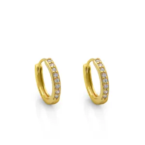 Chris April fashion Minimalist 925 sterling silver gold plated Micro-inlaid zircon huggie earring