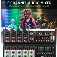 Console de mixage professionnelle six canaux transfrontalière avec effets de réverbération, lecture Bluetooth, contrôle et égalisation EV6 Fabriqué en Chine