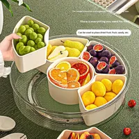 Boîte de rangement portable pour légumes et bonbons, plateau de service à 6 compartiments avec poignée, boîte rotative pour fruits