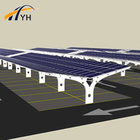 Auvent photovoltaïque pour parkings de bureaux, avec accès à la recharge de véhicules électriques, montage de panneaux solaires et protection solaire pour véhicules