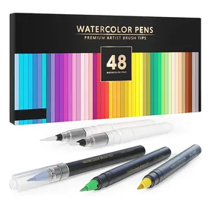 Supplier Custom High Quality 36+2 72+3 100+5 Colored Soft Real Nylon Watercolor Brush Pen Water-based Art Brush Tip Marker Set