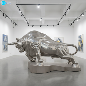 大型の磨き上げられたステンレス鋼の牛の像、実物大の庭の彫刻 - Product Image 3