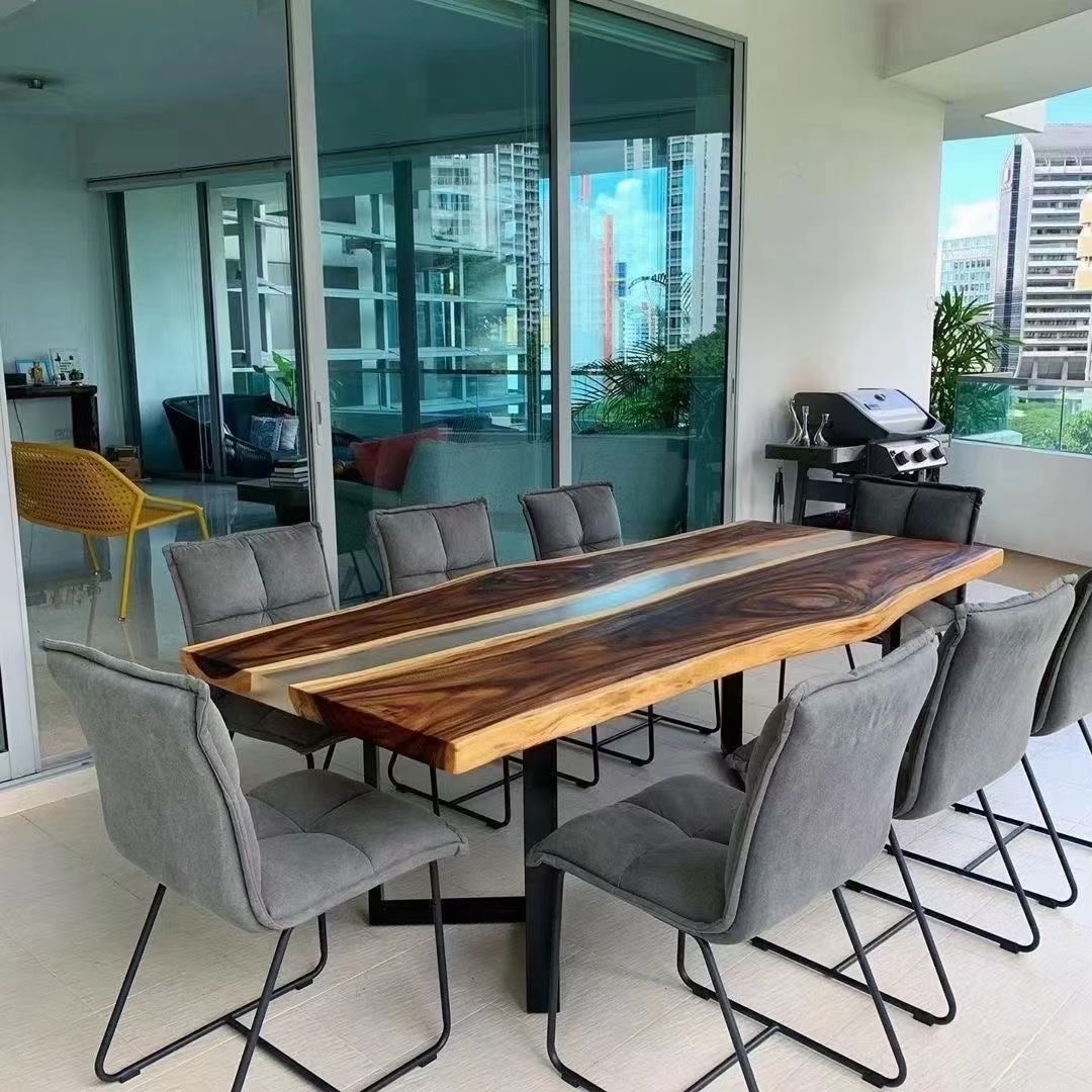 mesa de comedor y tablero de madera de resina epoxi