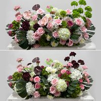 Longue décoration florale artisanale en soie douce pour arche de mariage, centre de table, bord de scène, allée et sol, couleurs rose poudré, bordeaux et vert sauge