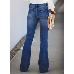 Sidefeel femmes bleu taille 12 taille haute cloche bas Bootcut Flare jean déchiré crayon pantalon Style jambe large respirant - Product Image 5