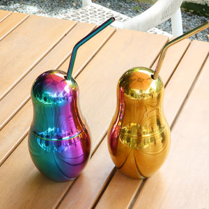 Tasse à <span class=keywords><strong>gourde</strong></span> en acier inoxydable créative et écologique avec couvercle imprimé personnalisable et paille peinte à la main pour les dégustations de vin - Product Image 3