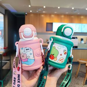 Children's Dual-Drink 316 Stainless Steel Vacuum <b>Insulated</b> <b>Cup</b> With Sleeve For School Outdoor Use Cartoon Animal Design - Product Image 1