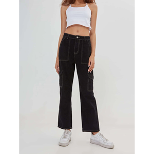 Pantalon Cargo Long pour femmes, poches Vintage, taille haute, Streetwear, Baggy décontracté, fabricant OEM - Product Image 4